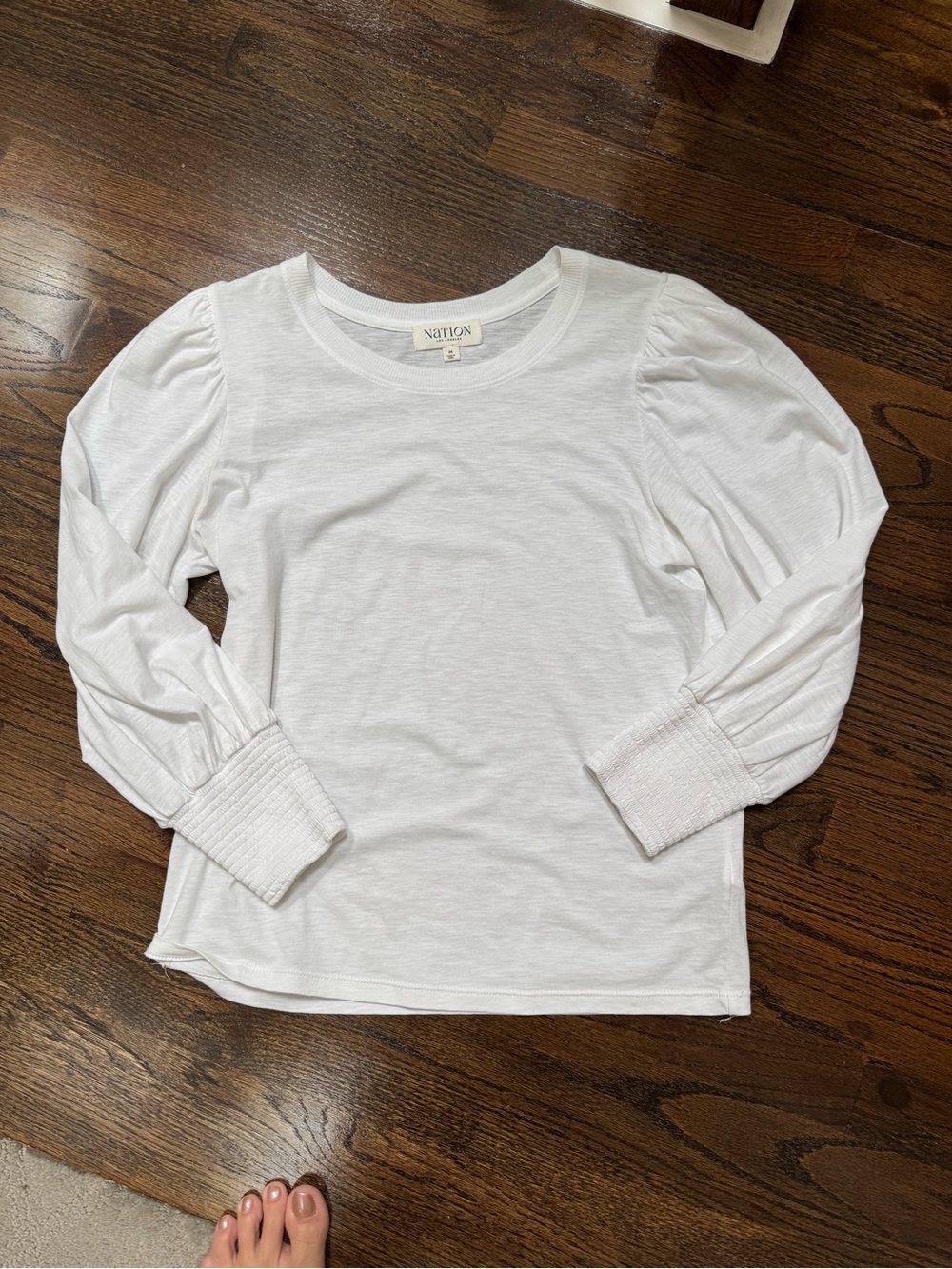 Nation LTD White Puff-Sleeve Long Sleeve Tee with Smocked Cuffs